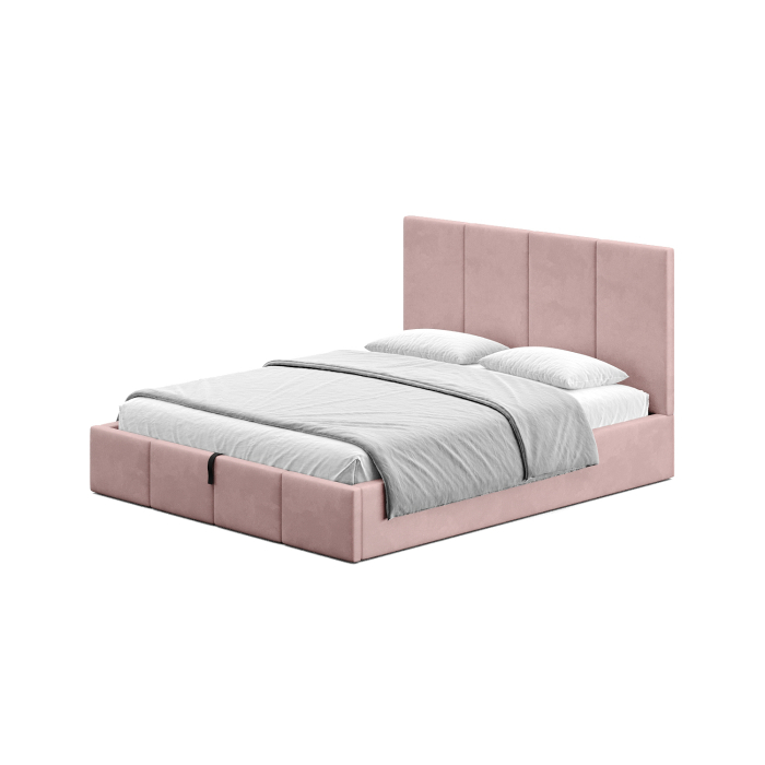 Doppelbett in Rosa mit Stoffbezug